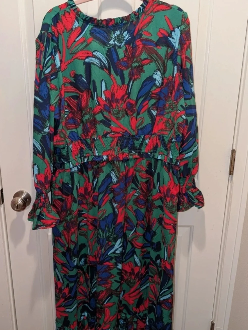 Sugarlips Green Floral Maxi Dress with Red & Blue Blooms